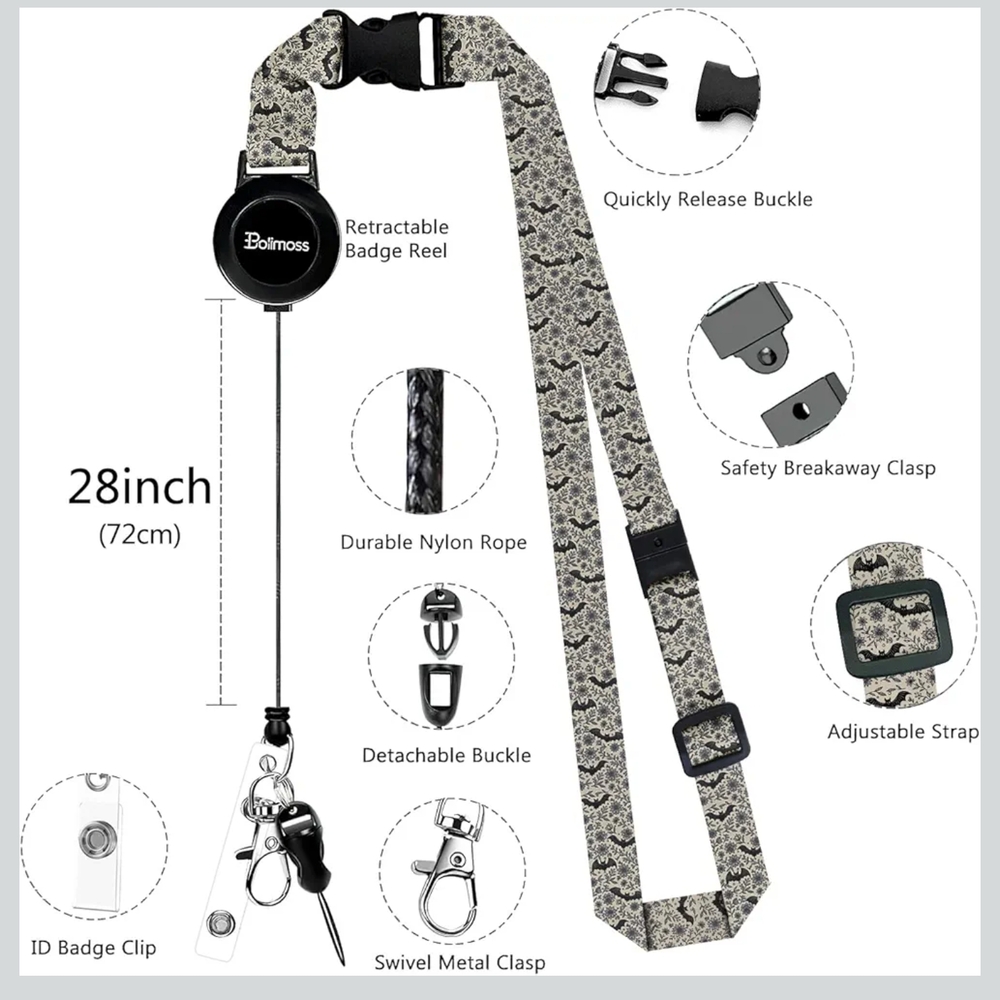 Black and Gray Retractable Badge Reel Lanyard